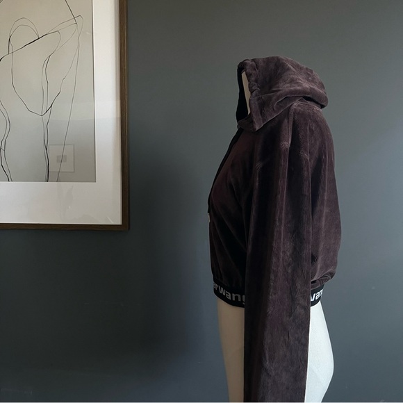 ALEXANDERWANG.T Stretch Corduroy Cropped Hoodie in Cola - Picture 7 of 10